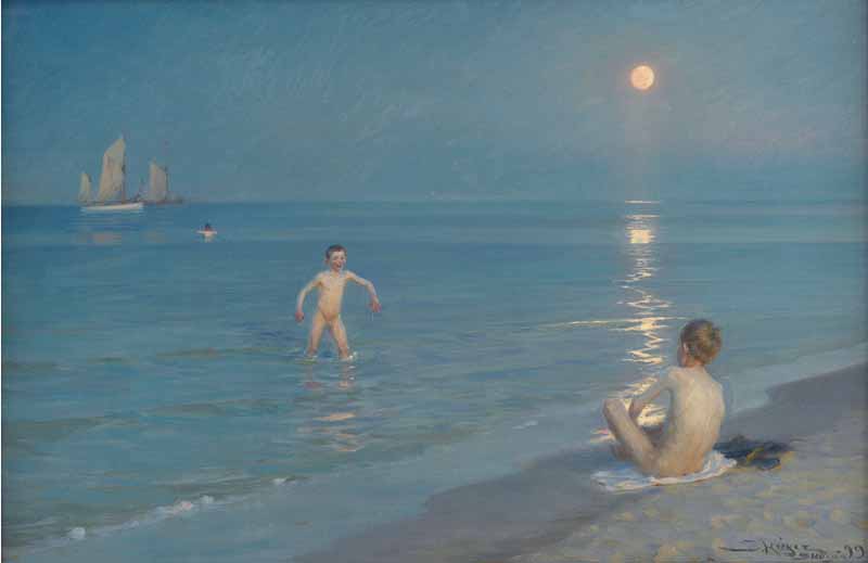 Peder Severin Kroyer Boys bathing on a summer evening at Skagen Beach